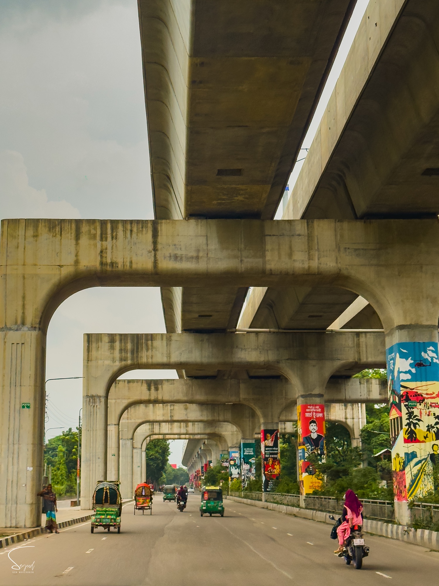 Urban underpass covered in colourful street art, Dhaka